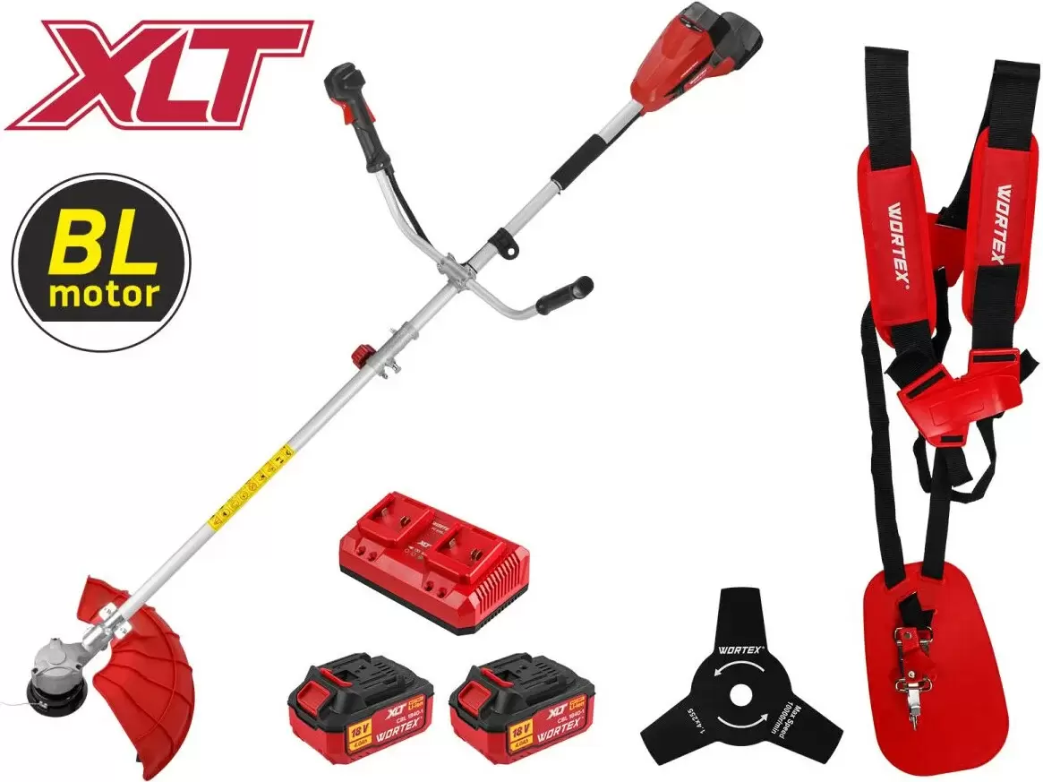 Триммер Wortex TB 3036-1 AT XLT Set 2325113 с двумя аккумуляторами в руках пользователя